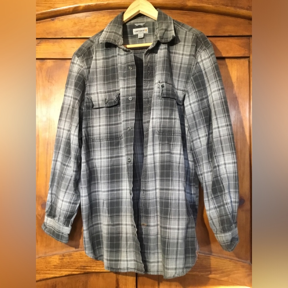 Carhartt Men's Black and Gray Plaid Shirt Jacket